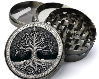 Yggdrasil Tobacco Grinder, Large Herb Grinder With Catcher, Gift For Host, Old Norse Sacred Tree of Life, Summer Style, Mystical Grinder