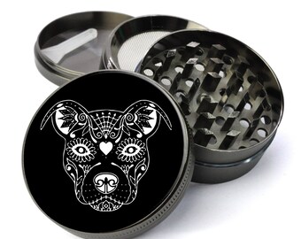 Pitbull Grinder, Junggesellenabschied Geschenke, Sugar Skull Grinder, Kräutermühle mit Fänger, extra große 5-teilige Mühle, Gewürzzerkleinerer, Tabak