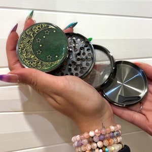 Crescent Moon With Stars Grinder, Whimsigoth Herb Grinder, Preppy Gift, Cute Grinder, Large Grinder, Accessories, 5 Piece Spice Mill
