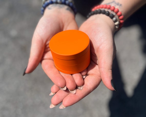 Orange Herb Grinder, Kitchen-And-Dining, Spice Mill, Cool Gadgets, Christmas Gifts For Her, Large 2.5 Inch Grinder, Tobacco Crusher, Holiday