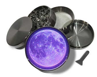Purple Galaxy Moon Grinder with Starscape, Extra Large Herb Grinder With Catcher, Kitchen Spice Mill, Tobacco Grinder, 5 Piece Spice Crusher
