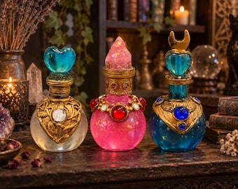 Fantasy Potion Bottle Decor | Iridescent Resin Figurine | Witchy Apothecary Shelf Ornament | Whimsigoth Cottagecore Trinket | Gift for Her