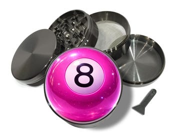 Glänzend Pink Magic 8 Ball Grinder, Girly Accessoires, süße Tabakmühle, Geschenk für Freundin, extra große Küchenmühle, coole Gadgets