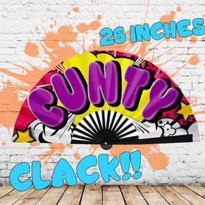 Drag Queen Clack Fan, Cunty Fan, Rave Fan, Funny Hand Fan, Festival Accessory, Fancy Fan, Line Dancing Folding Fan - Large 26 Inch Foldable