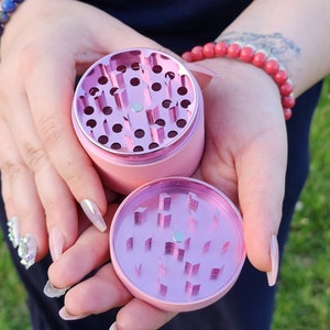 Pink Girly Grinder, Festival Accessories, Large 2.5 Inch Grinder, Rave Accessory, 4 Piece Grinder, Pink Matte Finish, Tobacco Crusher