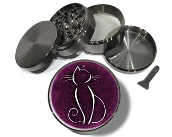 Broyeur d'herbes pour chat, broyeur de chat violet, cadeau pour maman de chat, broyeur girly, broyeur extra large, broyeur d'herbes à tabac avec attrape-chat, cadeau pour amoureux des chats