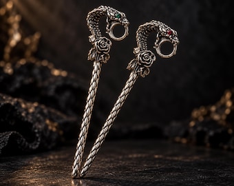 Snake Cigarette Holder, Gothic Smoking Accessory, Silver Serpent Rose Holder, Red or Green Eye, Witchy Smoker Gift, Novelty Accessory
