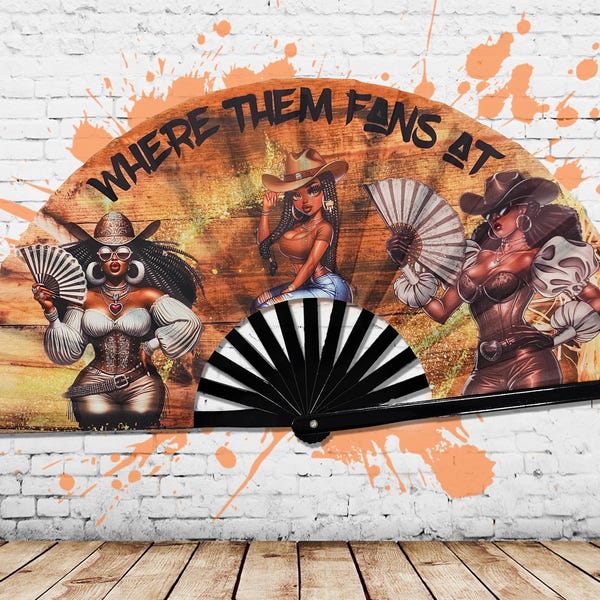 Where Them Fans At Clack Fan For Line Dancing - Boots On The Ground Popping Hand Fans - Large Festival Folding Fan Best Party Supplies 26 In