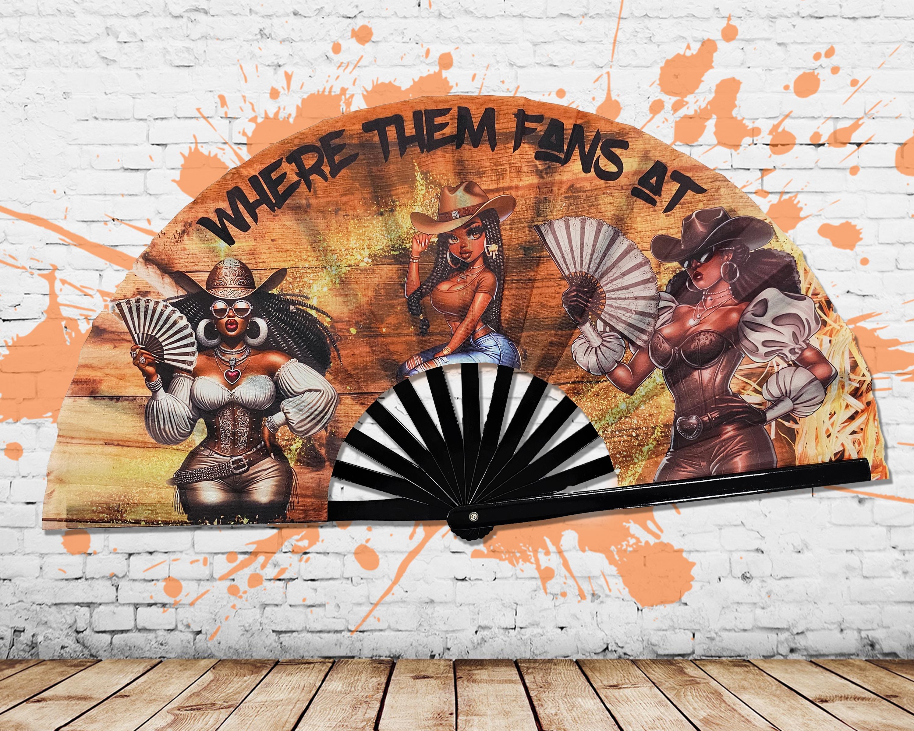 QIRMIZI 2-Pack Large Rave Fans - Folding Clack Hand Fans For Dancing, Festivals, Burlesque (Rainbow)