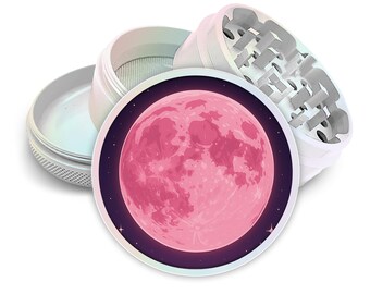 Pink Full Moon Grinder, Girly Herb Grinders, Cute Accessories, Gift For Her, Celestial Spice Crusher, Anime Aesthetic Grinder, 5 Piece