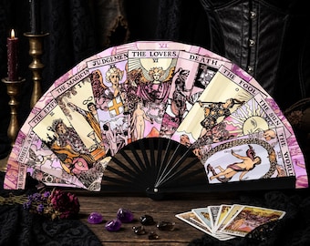 Tarot Card Hand Fan, Large Rave Fan, Festival Fan for Ren Faire, Witchy Folding Clack Fan, Steampunk Gothic Event Accessory