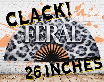 Wilder Schnee Leopard Klack Fan für Frauen - Bambus Faltfächer Rave Zubehör für Sommer Festival - Große Rave Handfächer für EDM Party