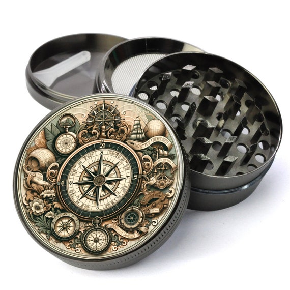 vintage tobacco grinder Compass Grinder, Retro Grinder, Compass, Extra Large 5 Piece Grinder, Herb With Catcher, Gift for Him, Travel Gift Vintage Style Small tobacco Grinder