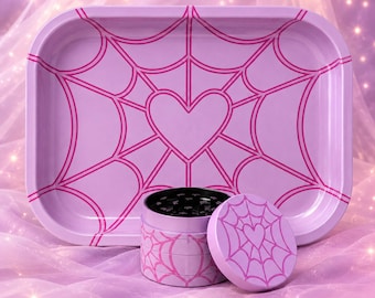 Cute Girly Rolling Tray Set, Herb Grinder with Pink Rolling Tray For Women, Perfect Ideal Gift For Her, Artwork Rolling Kit Gift Bundle
