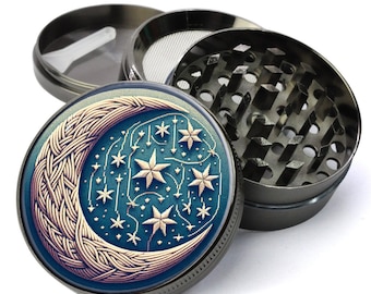 Moon Phase Grinder, Aesthetic Grinder, Bachelorette Party Gift, Crescent Moon With Stars Grinder, Lunar Grinder, Gadgets for the Home, Large