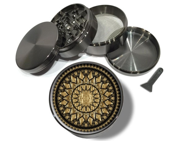 Mandala Grinder, Black and Gold Grinder, Halloween Party Supplies, Witchy Herb  Grinder With Catcher, Extra Large Grinder, Tobacco Grinder