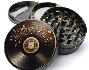 Vinyl Record Album with Musical Notes and Symbols, Vintage Record, Extra Large 5 Piece Herb Grinder, Gift Herb Grinder