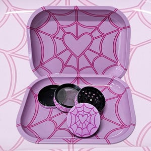 Heart Spiderweb Rolling Tray And Grinder Gift Box, Halloween Party Gift, Cute Herb Grinder, Accessories Gifts, Girly Grinder & Tray Set