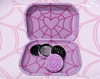 Heart Spiderweb Rolling Tray And Grinder Gift Box, Halloween Party Gift, Cute Herb Grinder, Accessories Gifts, Girly Grinder & Tray Set