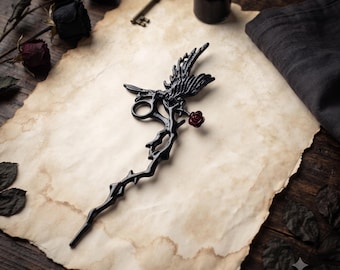 Zigarettenhalter im gotischen Raben-Stil, 12,7 cm, Design mit schwarzem Raben und roter Rose, viktorianisches Gothic-Tabakaccessoire, Dark-Academia-Dekor, Rabenmotiv