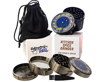 Zodiac Spice Grinder, Astrological Herb Grinder, Zodiac Sign Gift, Extra Large 5 Piece Grinder, Spice Mill, Pepper Grinder,Celestial Grinder