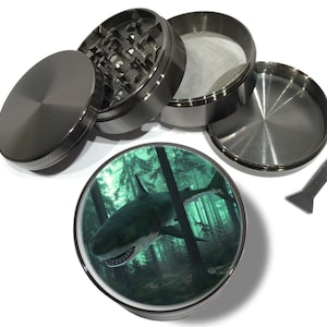 Great White Shark in the Forest, Tobacco Grinder With Catcher, Extra Large Grinder, 5 Piece Spice, Herb Grinders, Fantasy Grinder,Tobacciana