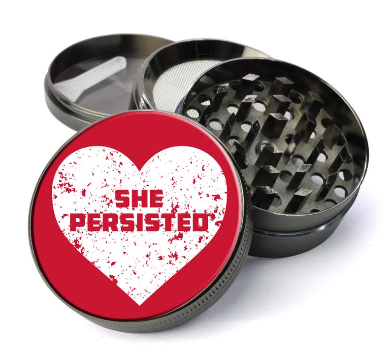She Persisted Weed Grinder Extra Large 5 Piece Spice Herb Grinder with Pollen Customized Grinders #LetLizSpeak Heart Design Nevertheless