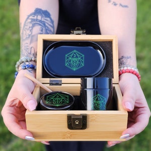 Cigarette Rolling Tray Set, Grinder Gift Box Set-Includes XL Spice Grinder, UV Protective Smellproof Glass Jar, Bamboo Storage Box,Stash Box