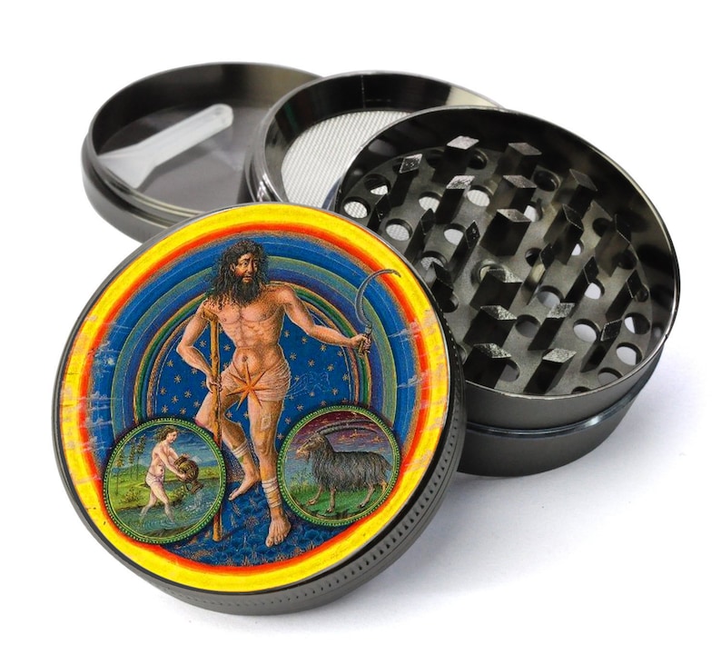 Medieval Saturn Planetary Zodiac Extra Large 5 Piece Spice Tobacco Herb Grinder with PollenKeef Catcher