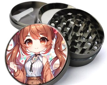 Female Chibi Grinder, Anime Grinder, Manga Grinder, Gift For Girlfriend, Japanese Grinder, Large Grinder With Catcher, Herb Grinder