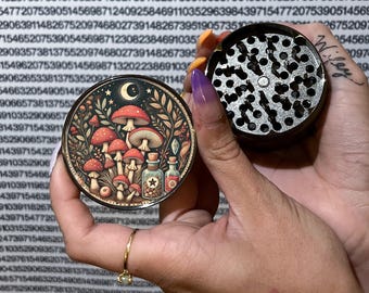 Magic Girly Grinder 2.5", Cute Mushroom Herb Grinder, Accessory Gift For Her, Mystical Spices Crusher, Extra Large 5 Piece Tobacco Grinder