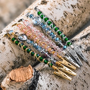 Beaded Wand Clip, Crystal Card Grabber, 4.5 inch Bracelet Helper Tool, Long Nail Helper, Celestial Moon Star Gift Accessory With Bamboo Box