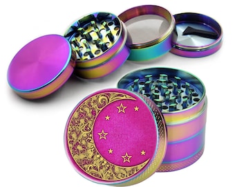 Girly Pink Crescent Moon Grinder, Bachelorette Party Gift, Celestial Spice Crusher, Moon Stars Grinder, Best Gifts For Her, Hostess Gift