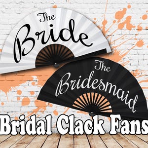 Bride and Bridesmaids Hand Fan, Wedding Clack Fans, Summer Style, Bachelorette Gifts, Bridesmaid Gifts, Bridal Party Favors, Hen Party Fans
