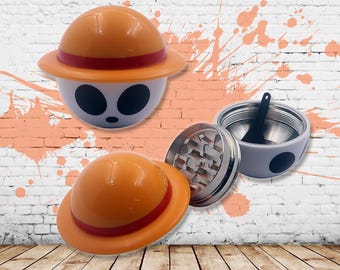 Molinillo de hierbas del Capitán Sombrero de Paja - Mugiwara - Molinillo de anime de 3 piezas, regalo para él, molinillo de 3,8 cm, El Rey Pirata Sombrero de Paja, Nika Sun God