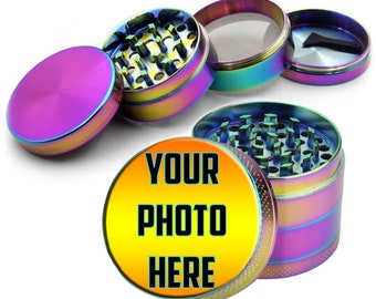 Custom Rainbow Grinder, Personalized Anniversary Gift, Large Herb Grinders With Photo, Text, Logo, 2.5 In 5 Piece Grinder, Customized