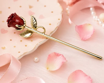 Zigarettenhalter in Goldrose-Optik, 10 cm großes Design mit roter Rose und goldenem Stiel, handliches Tabakaccessoire, romantisches Geschenk im Gothic-Stil, Valentinstagsgeschenk für Sie
