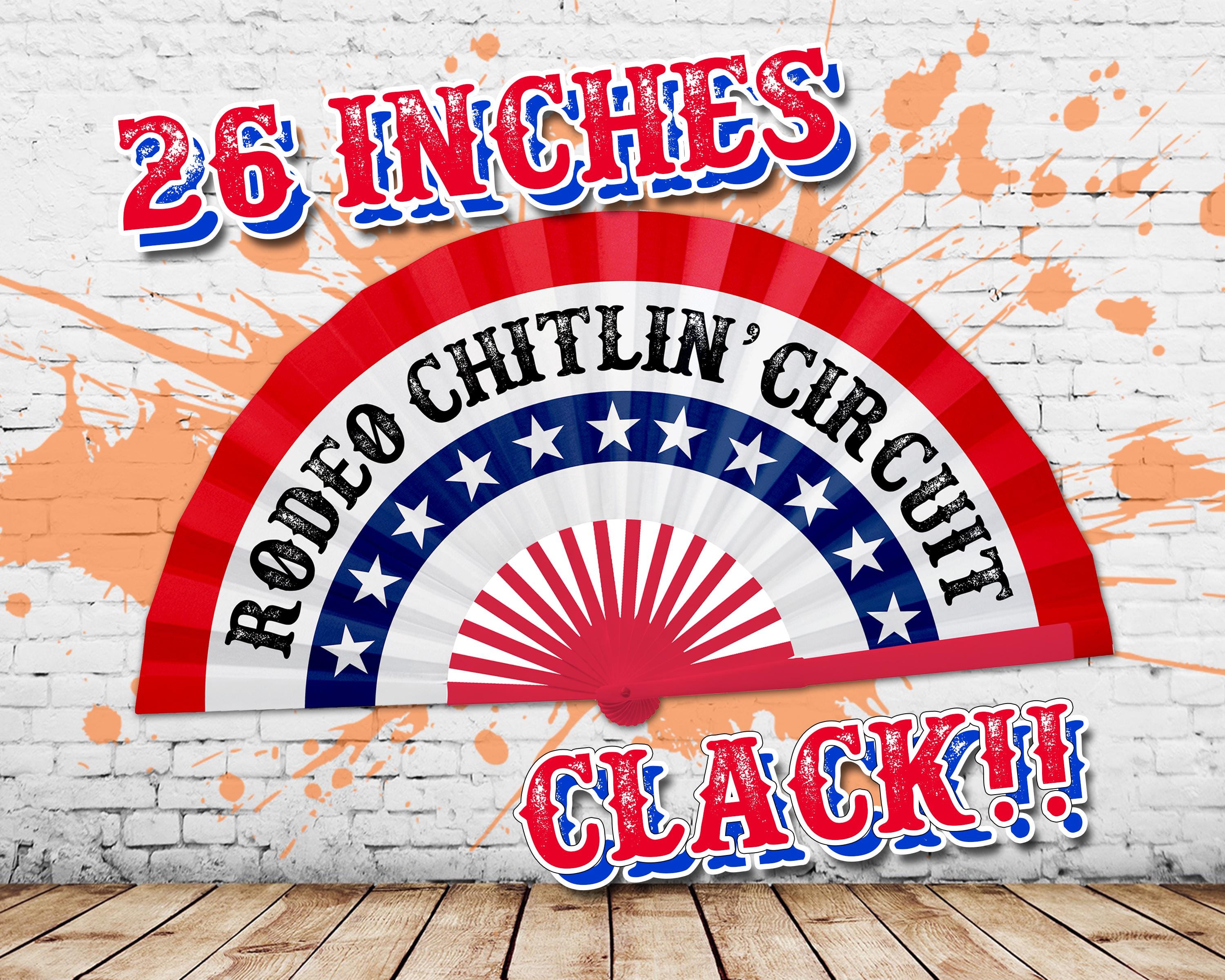 Rodeo Chitlin Circuit Clack Fan, Halloween Party Gift, Cowboy Fan, Red White Blue Fan, Large Carter Show Hand Fan, Country Music Merch -26In