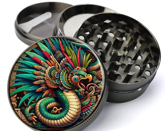 Traditional Quetzalcoatl Aztec Herb Grinder, 'Feathered Serpent' deity, Mesoamerican, Mexican Herb Grinder, Tobacco Grinder