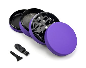Purple Grinder 4 Piece, Gifts For Her, Large Girly Herb Grinder, Purple Matte Tobacco Grinder, Kitchen And Dining Gadgets, Cute Grinder