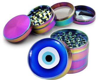 Rainbow Nazar Evil Eye Talisman Grinder, 2.5 Inch Diameter Extra Large 5 Piece Grinder,Spice,Tobacco,Herb Grinder,/  Catcher,Amulet