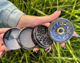 Astrological Herb Grinder, Zodiac Spice Crusher, Celestial Clock Grinder, Star Sign Mill, Horoscope Herb Mill, Astrology Spice Crusher