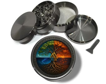 Valknut Tree of Seasonsグラインダー、キャッチャー付きハーブグラインダー、特大5ピースタバコグラインダー、キッチンミル、スピリチュアルギフト、ハーブクラッシャー