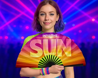 Into the Sun ~ Lila, ästhetischer Fächer mit klappernder Handbewegung für K-Pop-Konzerte und Musikfestivals ~ Tanzfächer und Accessoires für Sie