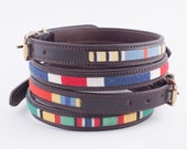 Dog Collars, English Bridle Leather, colourful fabric window