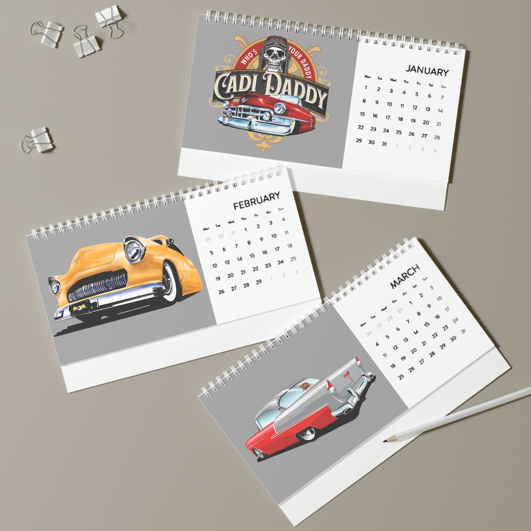 Tonys Pinstriping Desk Calendar 2024 Grid Etsy