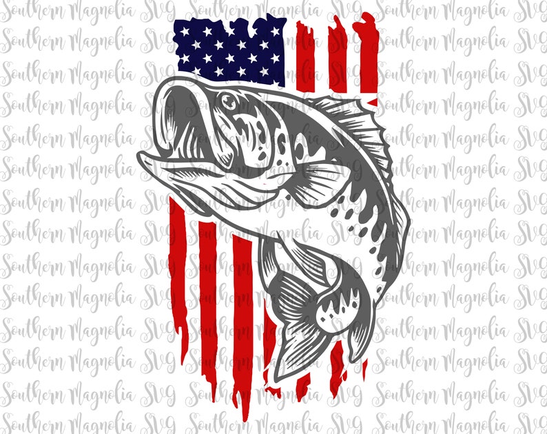 Download Large Mouth Bass with American Flag SVG Fishing Designs | Etsy