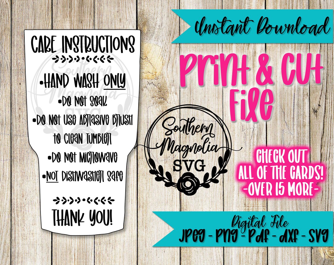 Yeti Tumbler Care Card Care Card Instructions Print and Cut File