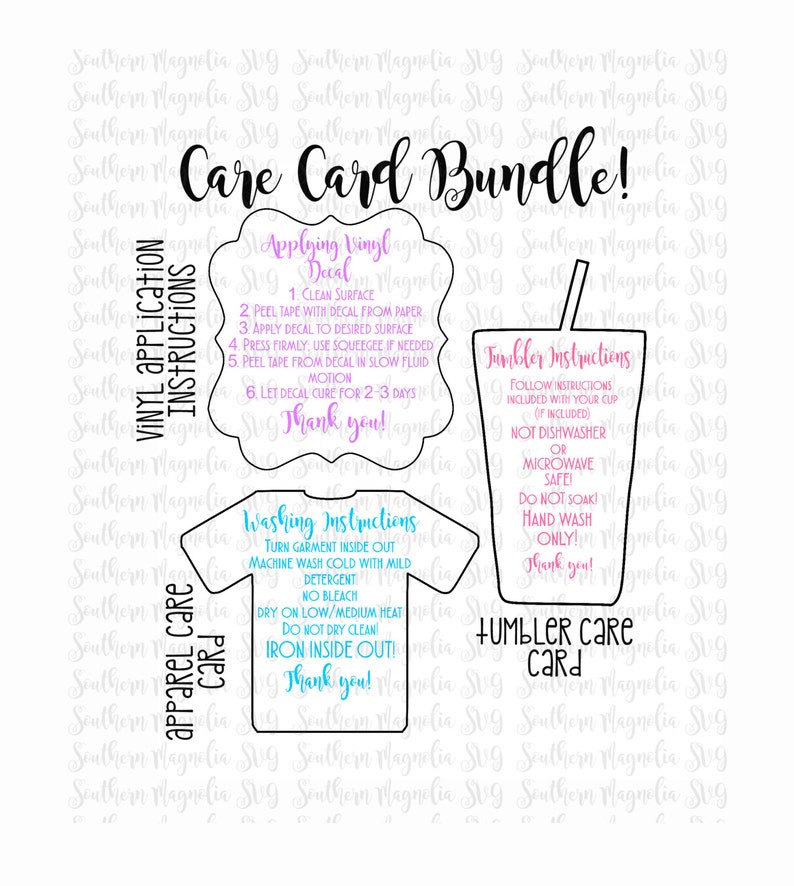 care card instructions bundle apply vinyl decal print and etsy
