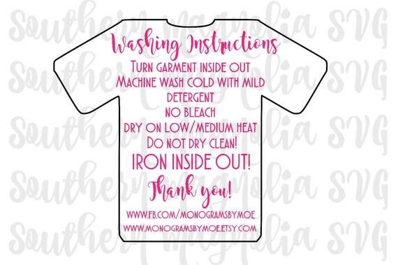 Download Vinyl Apparel Care Card Instructions Print and Cut File | Etsy